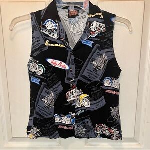 HARLEY DAVIDSON Women’s Vintage Sleeveless Button Down Motorcycle Top. Sz XS.